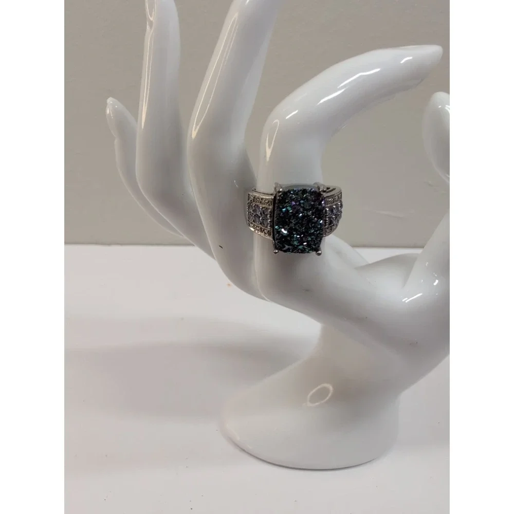 Vintage‎ Multi-Color Druzy 925 Sterling Silver  Ring Size 7 US